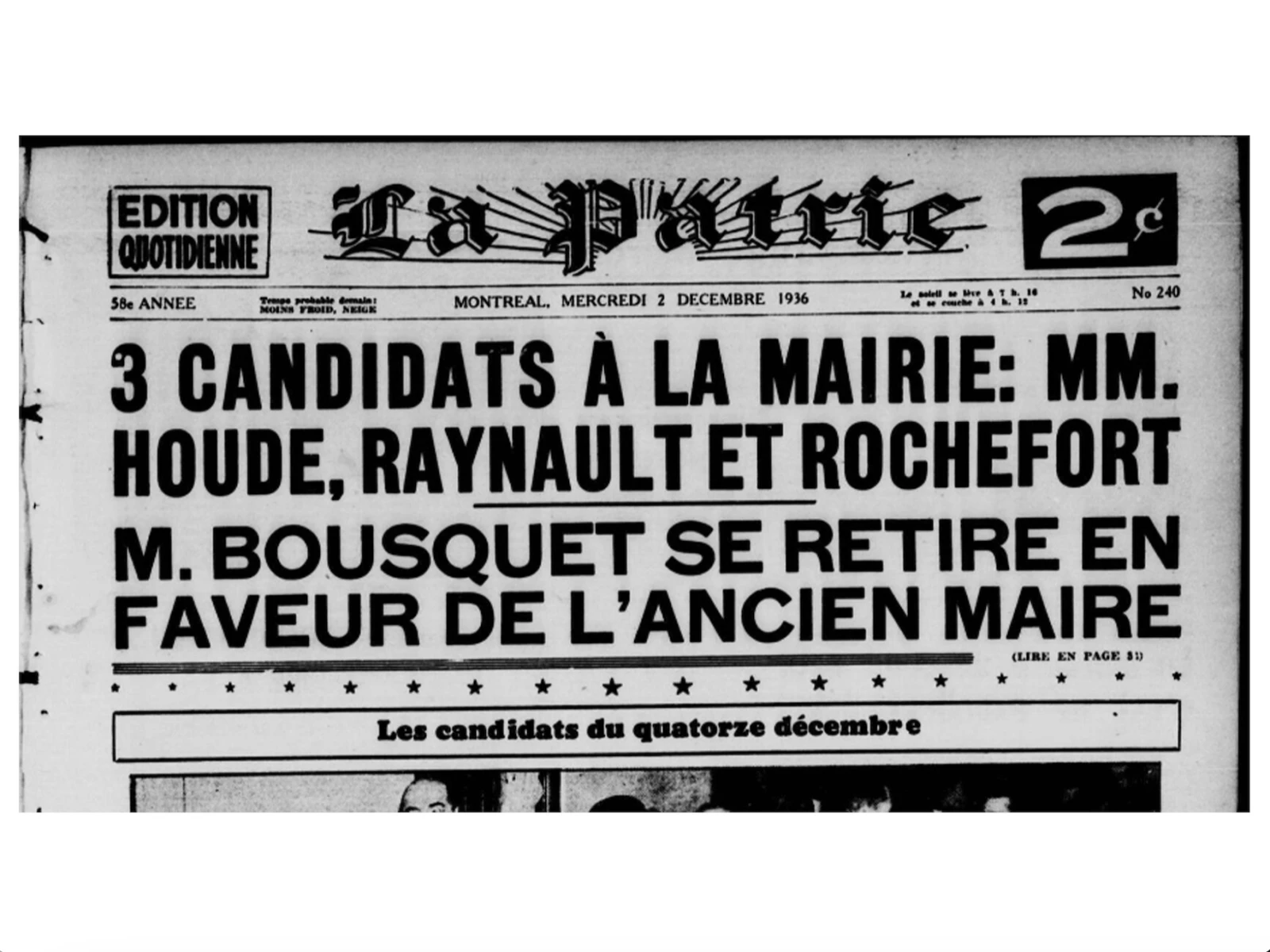 Coupure du quotidien La Patrie, 1936