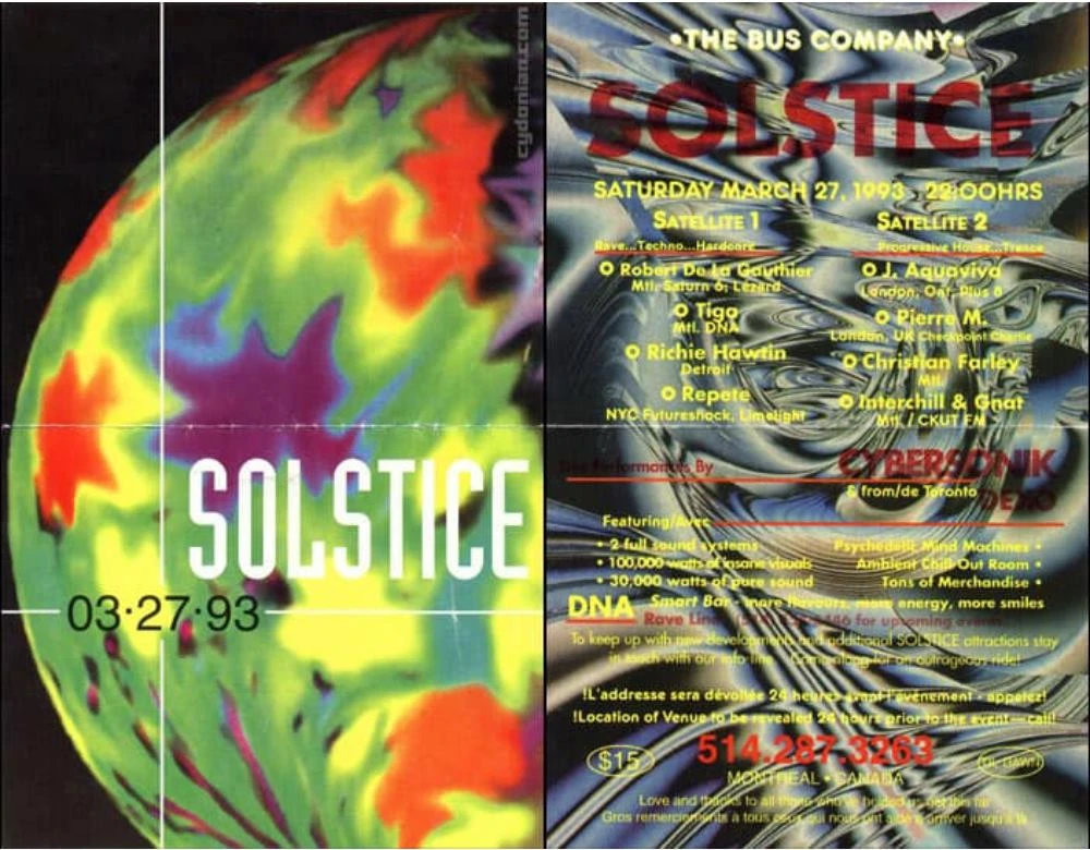 Flyer de l’événement Solstice du 27 mars 1993