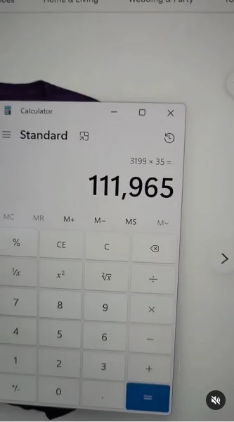 Le calcul de Nigel qui montre le supposé profit fait sur la vente d’un t-shirt.