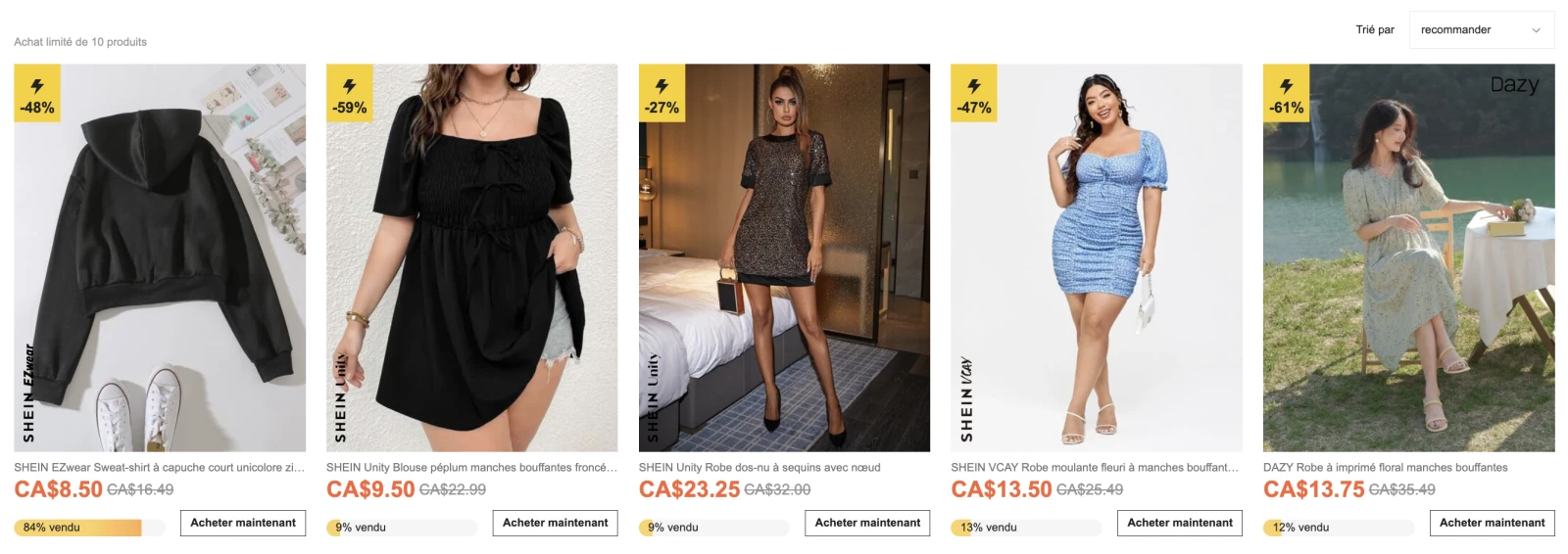 La section « vente flash quotidienne » sur le site de Shein Canada.