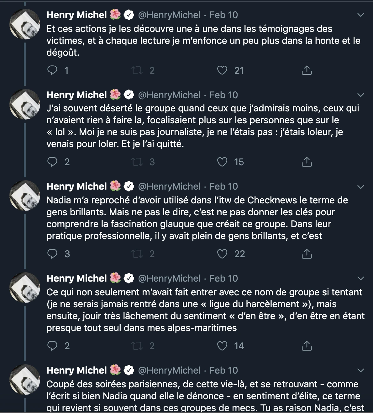 Excuses d’Henry Michel après l’affaire Ligue du LOL