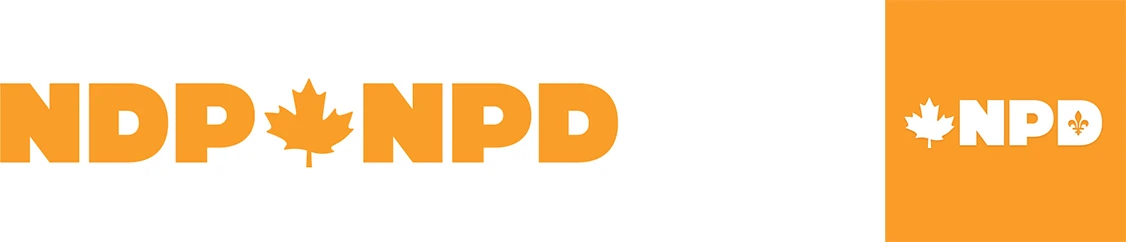 Nouveau Parti démocratique En identité visuelle, le bleu et le rouge sont généralement la marque des joueurs majeurs, tandis que les outsiders se partagent des palettes plus risquées : orange, vert, jaune, violet. Le NPD est désormais associé à la «vague orange» et en a fait la base de son image. Le logo ose une fonte extra-black [NDLR une fonte dont le trait est très épais] moderne et assumée, qui préfère l’impact à la subtilité. La sobriété du logo laisse peu de place aux commentaires, mais ceux qui s’intéressent à la politique internationale pourront trouver à l’acronyme NPD un homonyne pas vraiment recommandable… Ah oui : pour séduire les Québécois, la version locale du logo s’orne de l’emblème national.