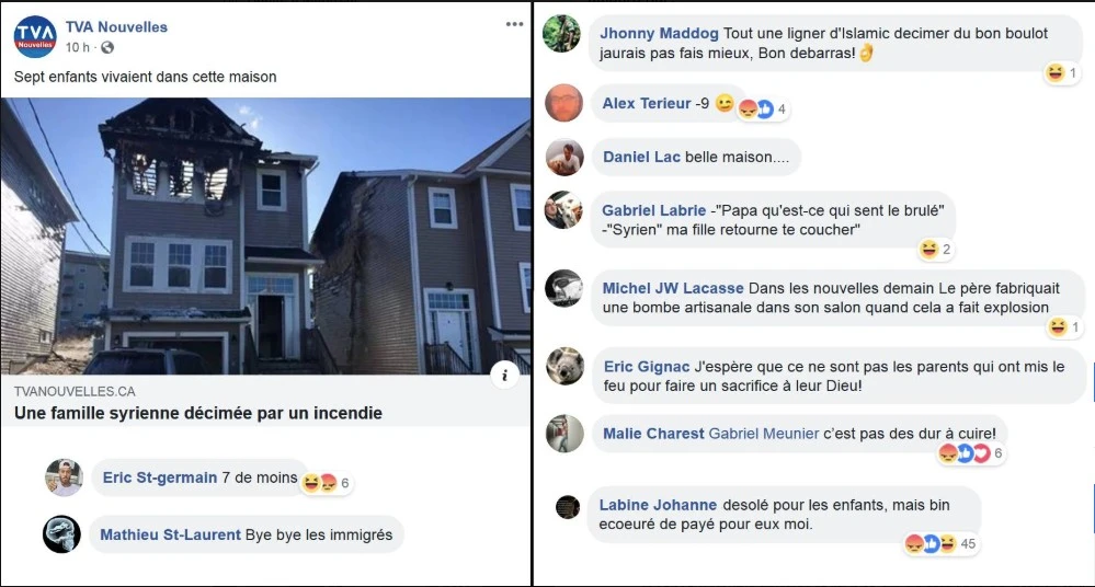 Un échantillon des commentaires racistes et islamophobes (que TVA a effacé plus tôt dans la journée)