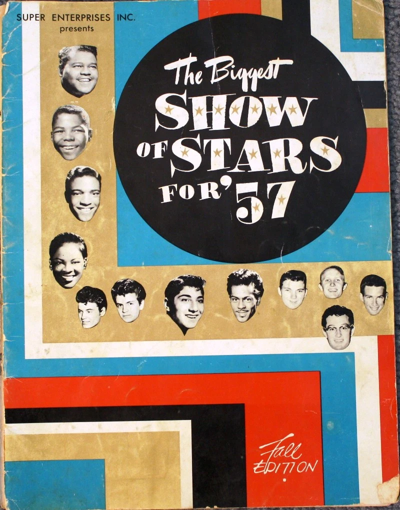 Affiche de la tournée mettant en vedette Buddy Holly, les Everly Brothers et Fats Domino. Chuck Berry a annulé sa présence à Montréal car il avait le rhume.