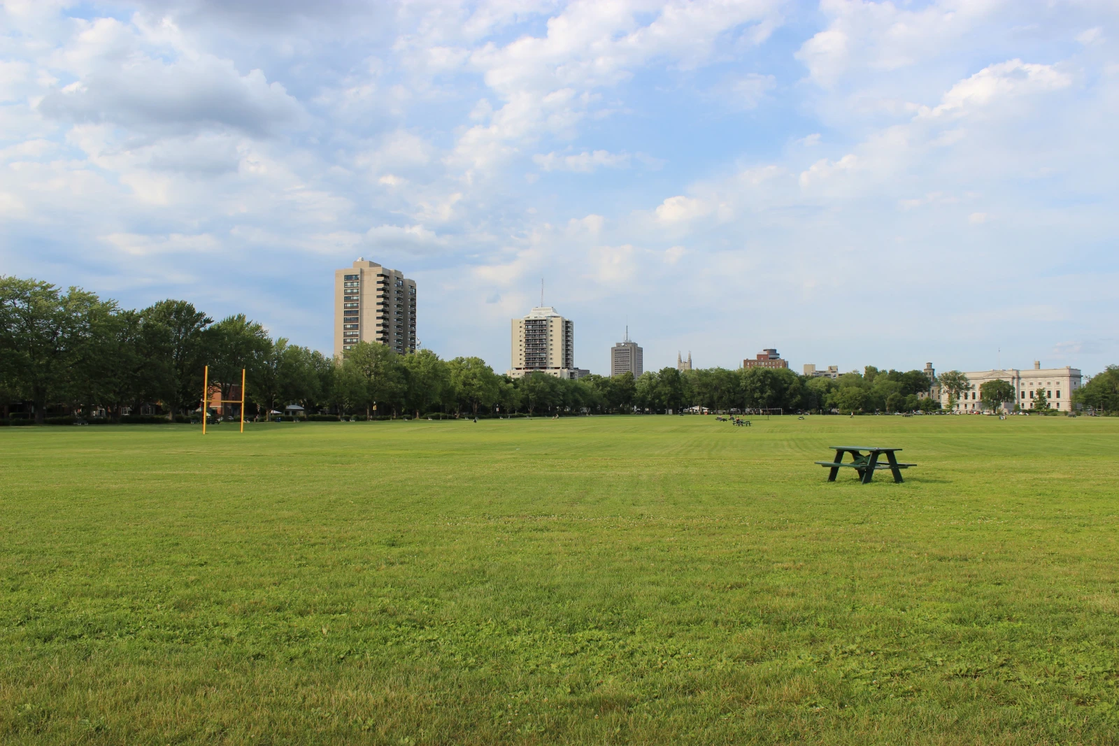 Le parc des Champs-de-Batailles secteur anneau des sports. Au loin à droite le pavillon Gérard-Morissette faisant partie du Musée national des beaux-arts du Québec.