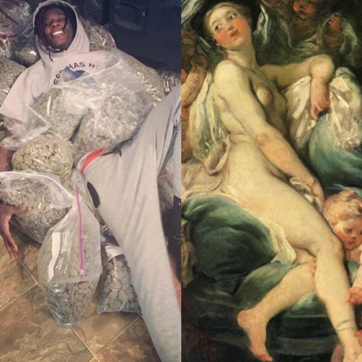 Peinture originale : The Toilet of Venus by Jean-Honoré Fragonard (c.1760) Même après avoir fumé plein de bats, Jeune voyou a toujours l’oeil artistique.