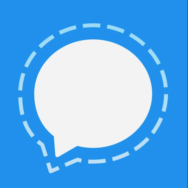 Le logo de l’app Signal. Le pointillé représente l’aspect “cachoterie” de l’app, j’imagine.