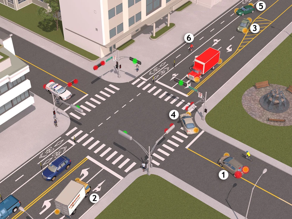 Par souci de bonne foi, voici une partie du test de connaissances en ligne de la SAAQ qui nous semble pas mal plus intéressante!