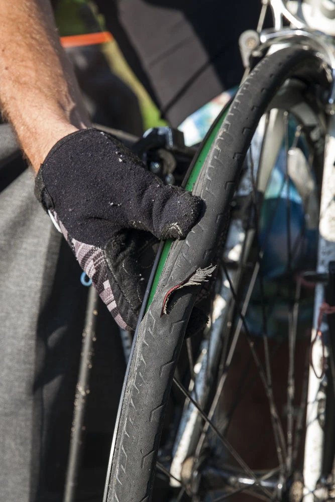 Le pneu de Mathieu après son explosion.