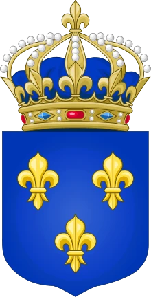 Le blason du Royaume de France surmonté de la couronne du roi.