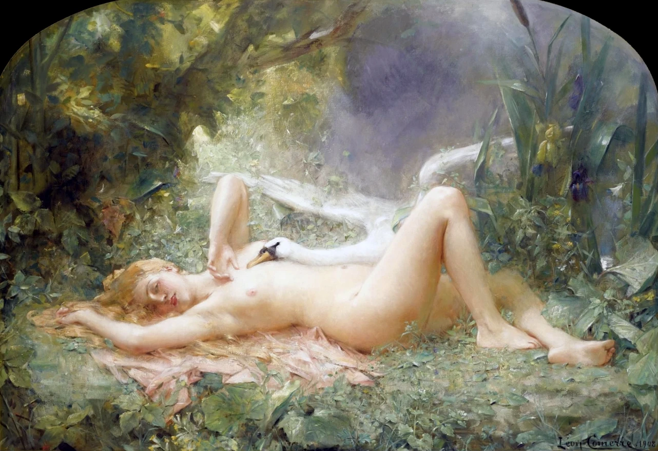 On dira ce qu’on voudra, mais l’histoire de Léda et le cygne remonte à la mythologie grecque et inspire encore aujourd’hui. / Leon Comerre (1908)