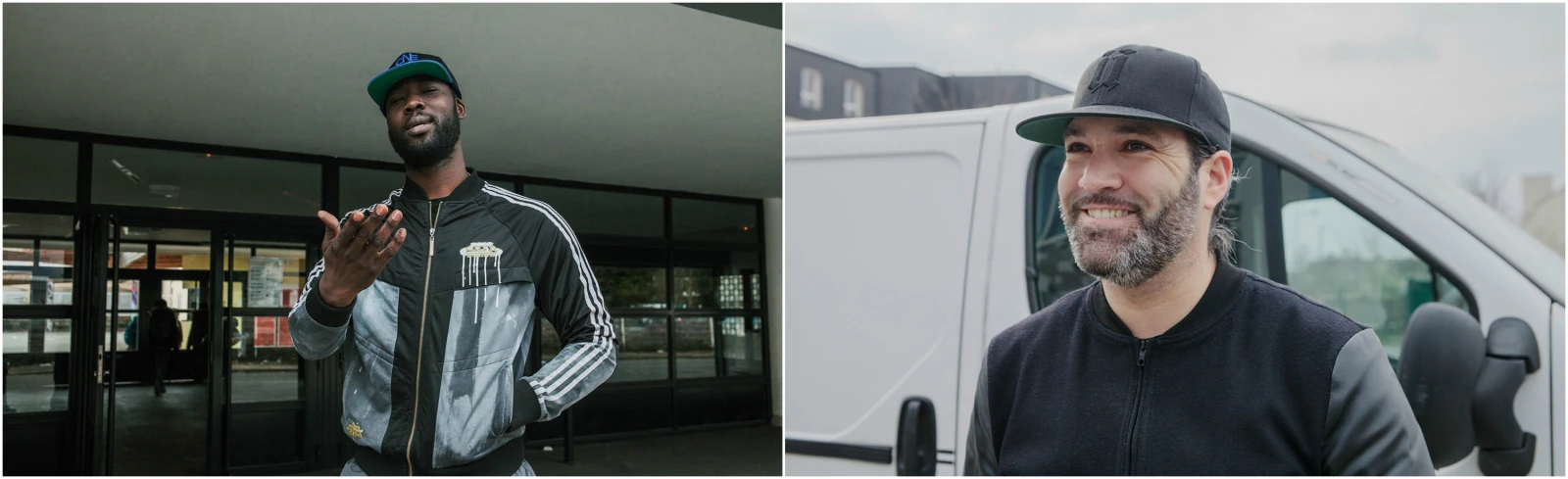 Juicy P, rappeur emblématique de Grigny, et Christopher, un animateur de la ville. / Crédits : Michela Cuccagna