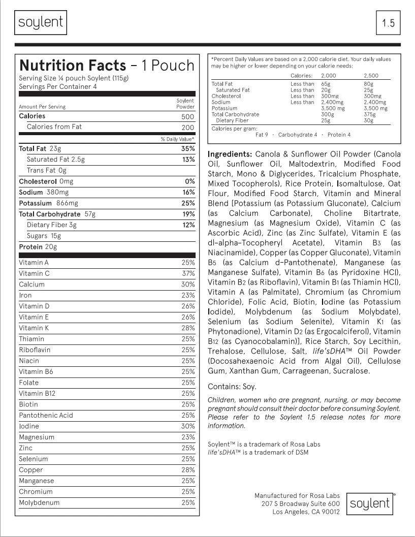 À noter: les chiffres sont “par portion” et doivent être multipliés par quatre pour obtenir l’apport quotidien. (Aide-mémoire: 25% fois 4 = 100%)