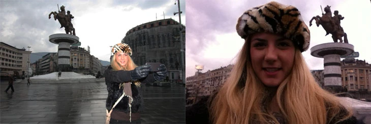 Iris devant la statue d’Alexandre le Grand / Crédits : CC