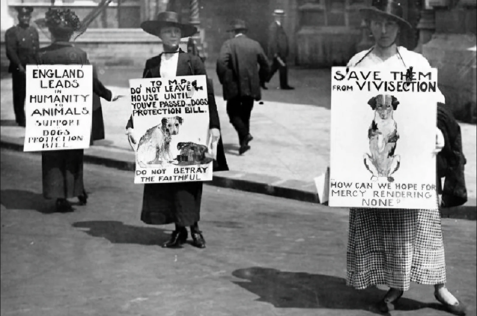 Des suffragettes manifestant en faveur des droits des animaux en 1919.