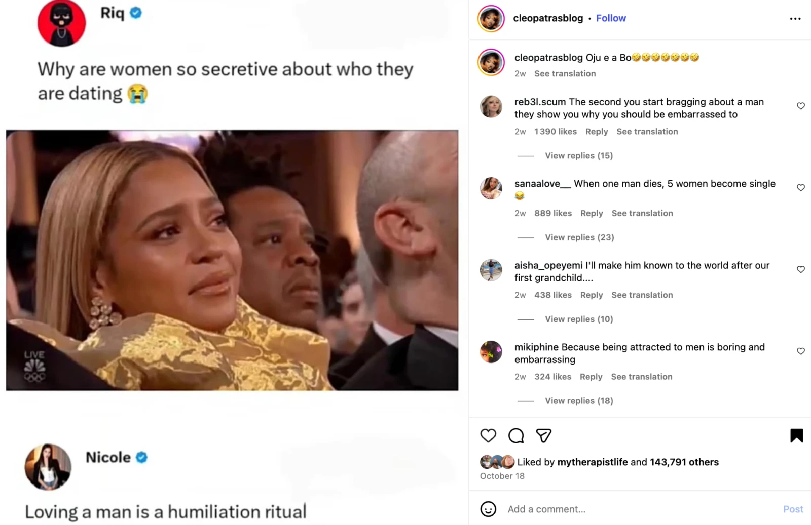 Sortir avec un homme constitue un rituel d’humiliation, blaguent des femmes