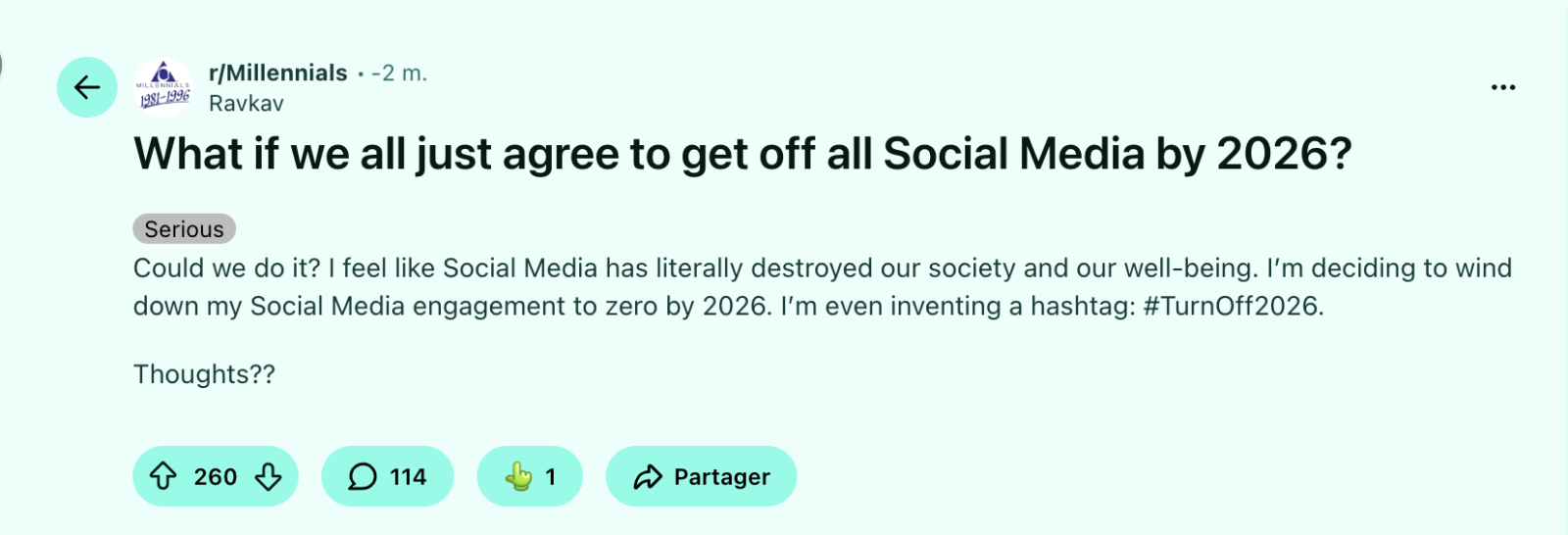 Capture d’écran tirée du fil Reddit « Millennials ».
