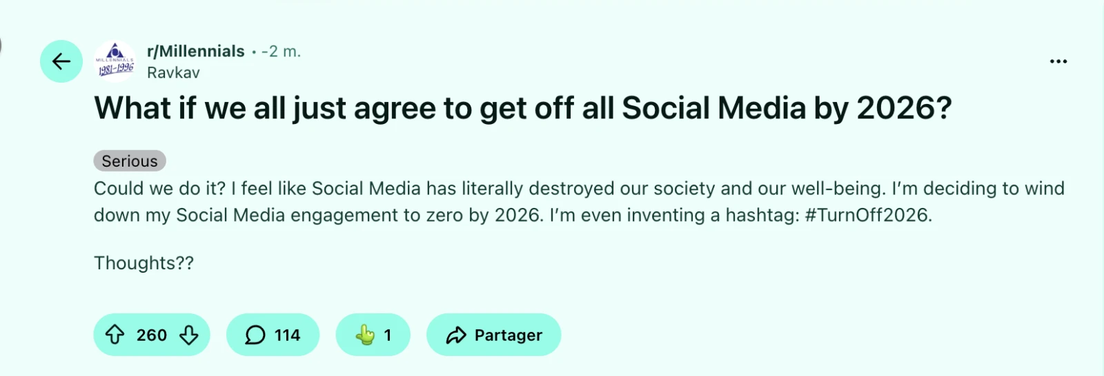 Capture d’écran tirée du fil Reddit « Millennials ».