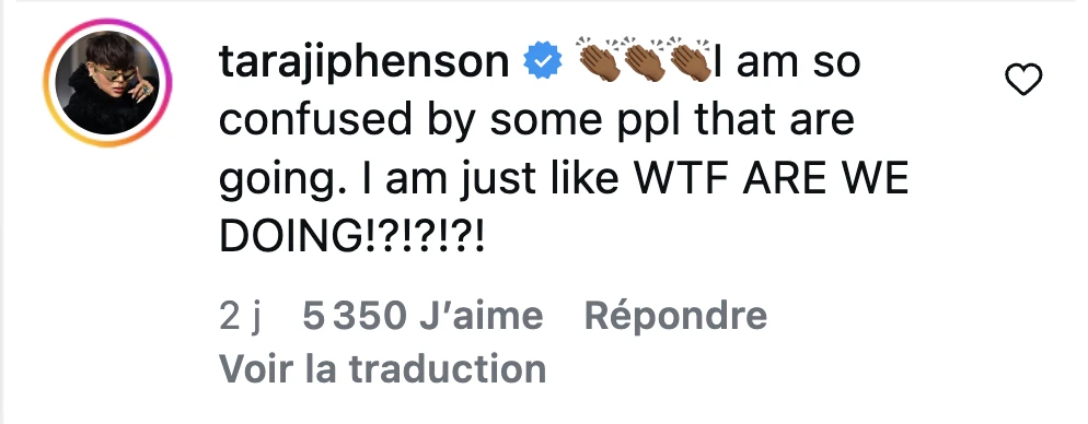 Capture d’écran du commentaire de Taraji P. Henson sous une publication critiquant la présence de Jeff Bezos au Met Gala.