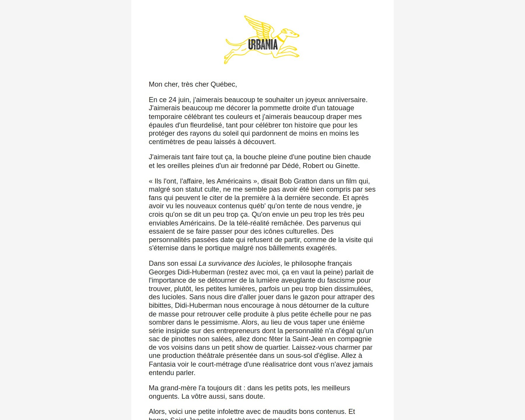 Je me souviens (de lire l'infolettre URBANIA) ⚜️