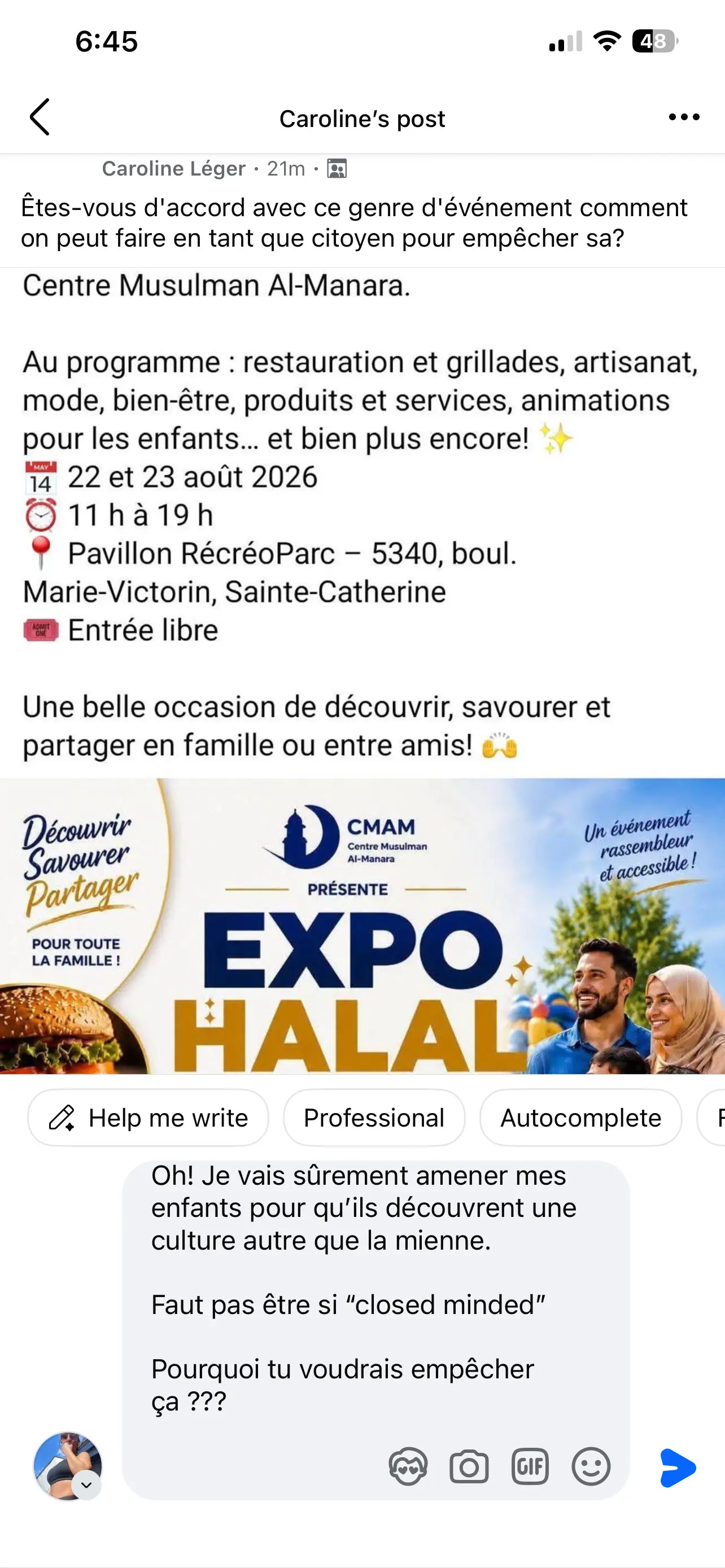 Capture d’écran tirée de Facebook