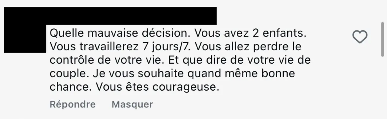 Un commentaire aperçu sous la publication qui annonçait la candidature de Marjolaine Ferron.